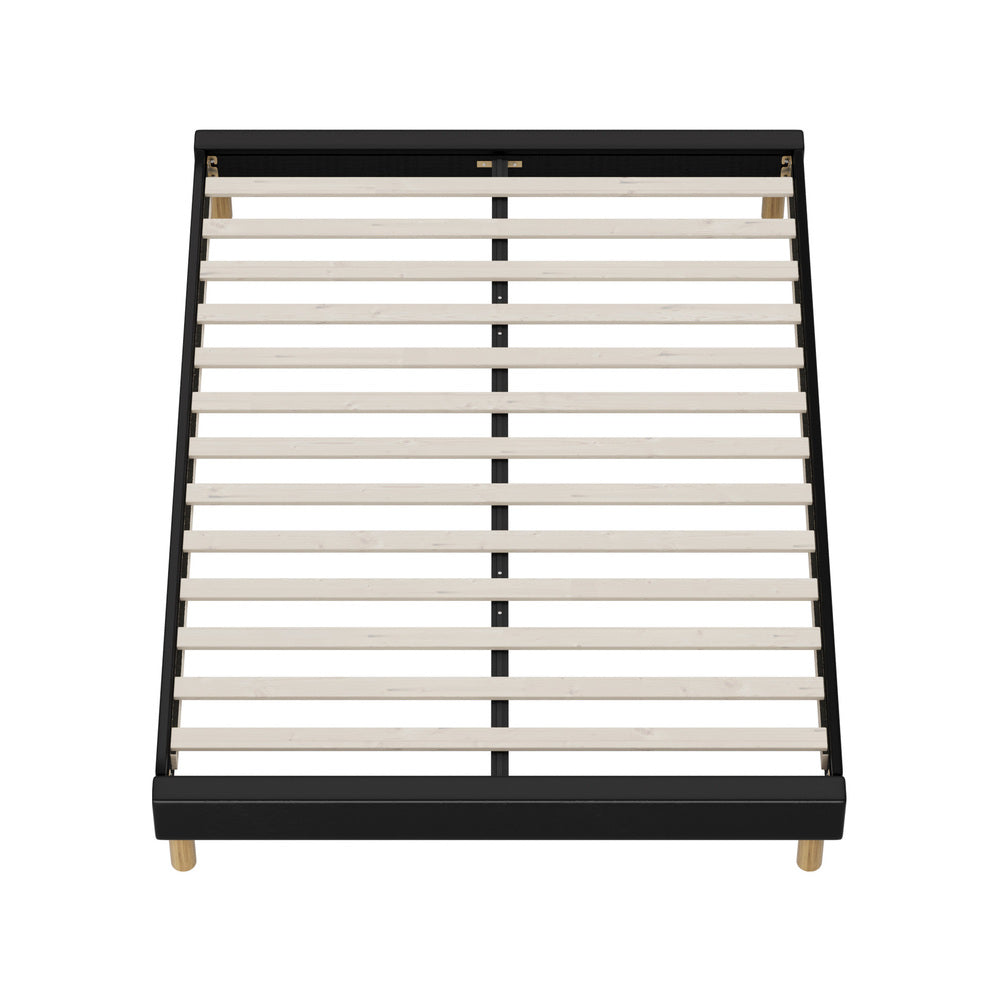 Oikiture Bed Frame Double Size Bed Base Black Leather