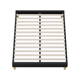 Oikiture Bed Frame Double Size Bed Base Black Leather - Front View