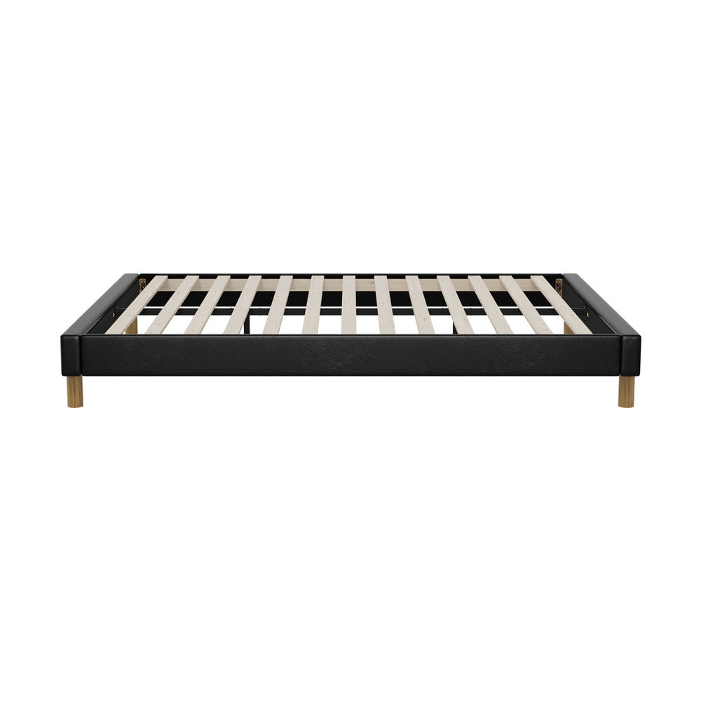 Oikiture Bed Frame Double Size Bed Base Black Leather