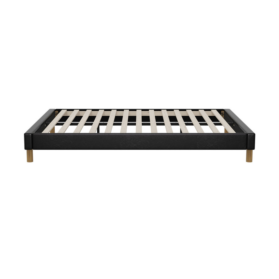 Oikiture Bed Frame Double Size Bed Base Black Leather, image 9