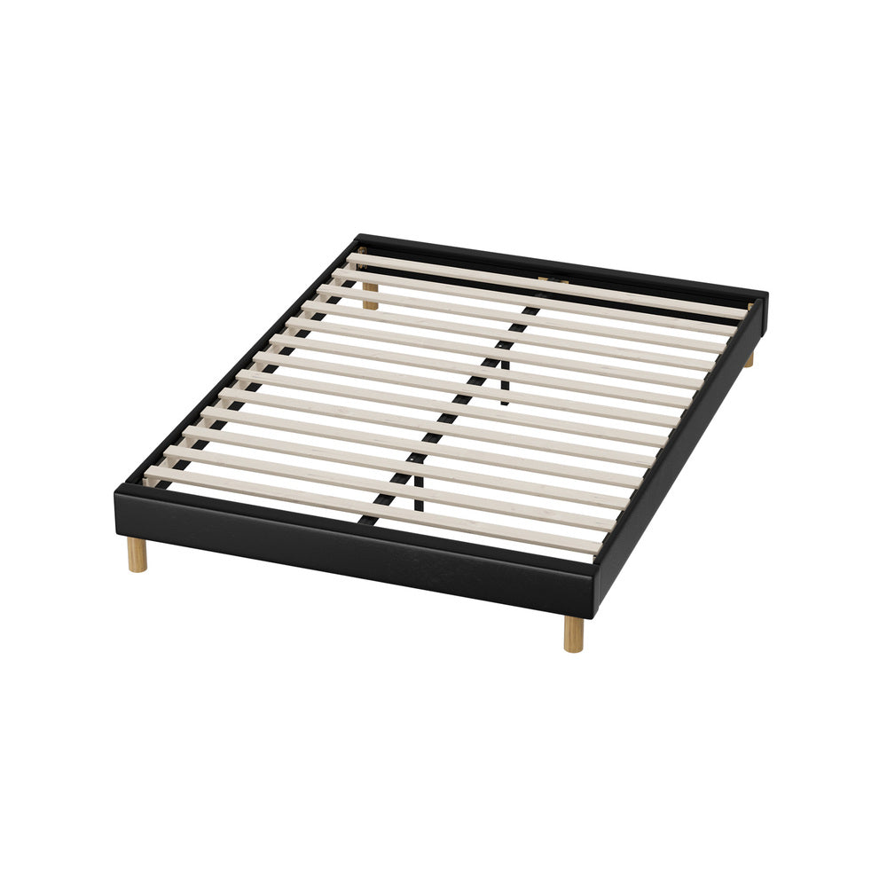 Oikiture Bed Frame Double Size Bed Base Black Leather