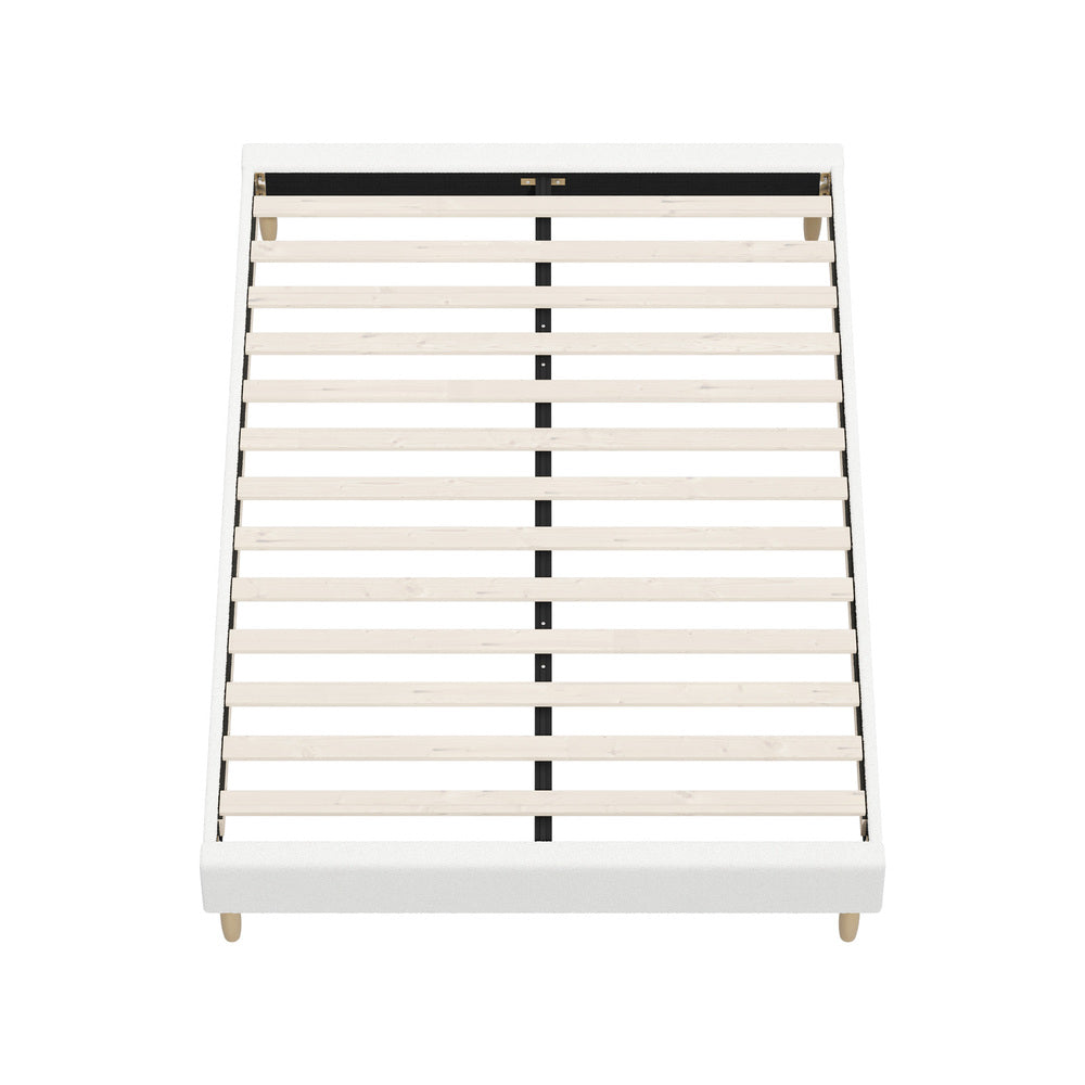 Oikiture Bed Frame Double Size Bed Base White Boucle