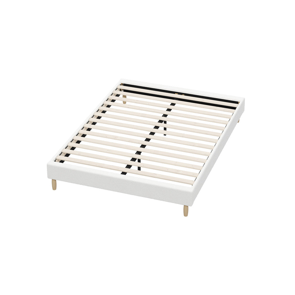 Oikiture Bed Frame Double Size Bed Base White Boucle