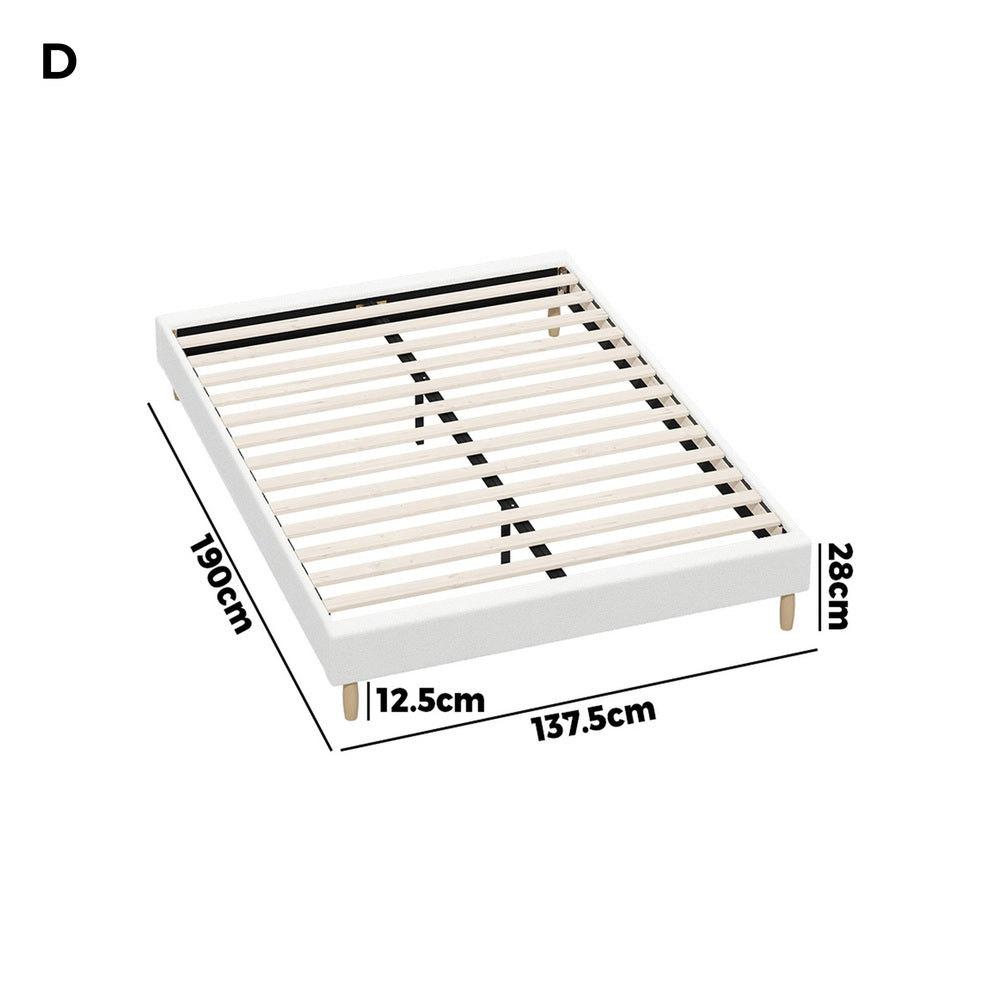 Oikiture Bed Frame Double Size Bed Base White Boucle
