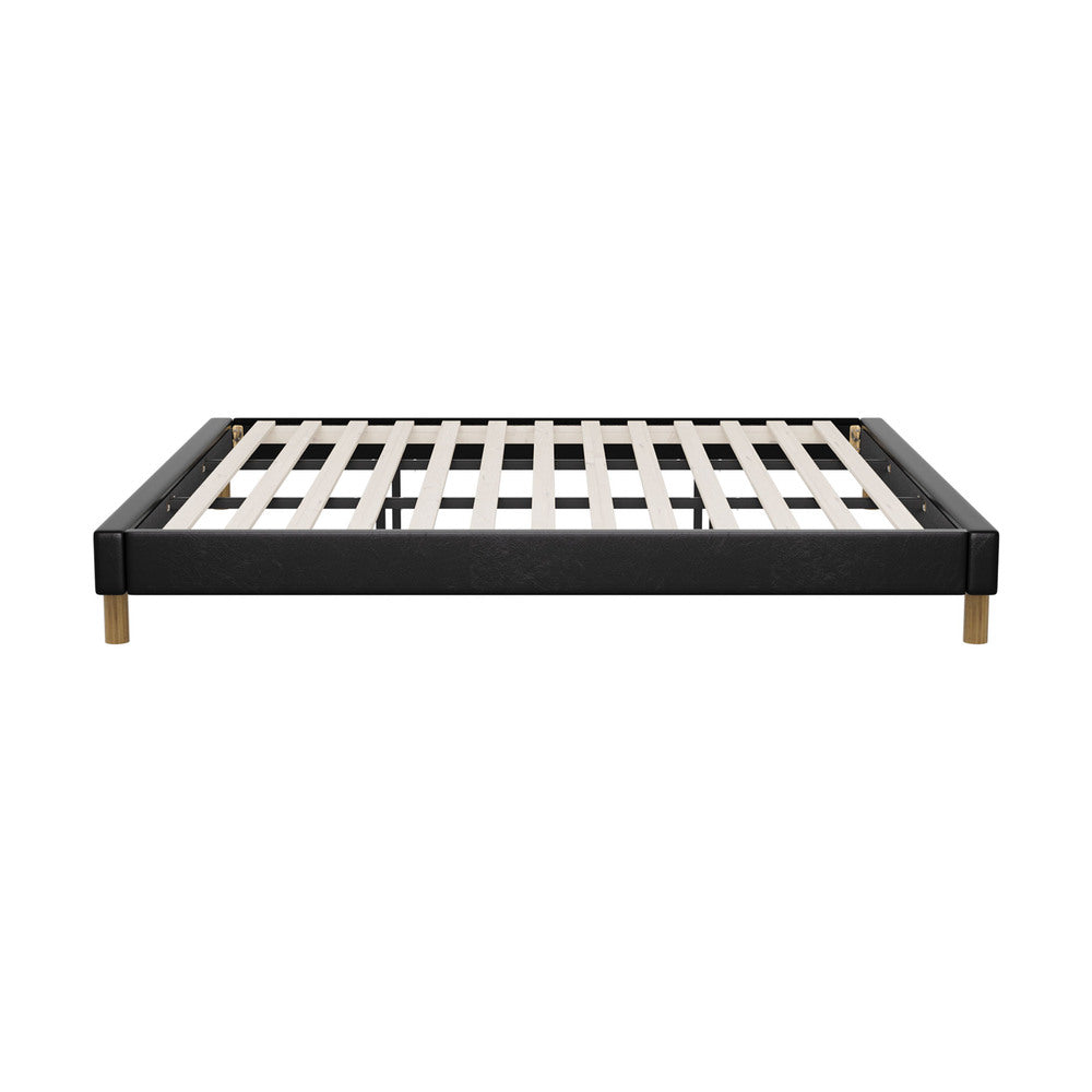 Oikiture Bed Frame King Size Bed Base Black Leather