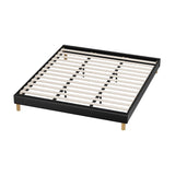 Oikiture Bed Frame King Size Bed Base Black Leather - Rear View