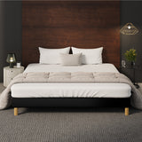 Oikiture Bed Frame King Size Bed Base Black Leather - Side View