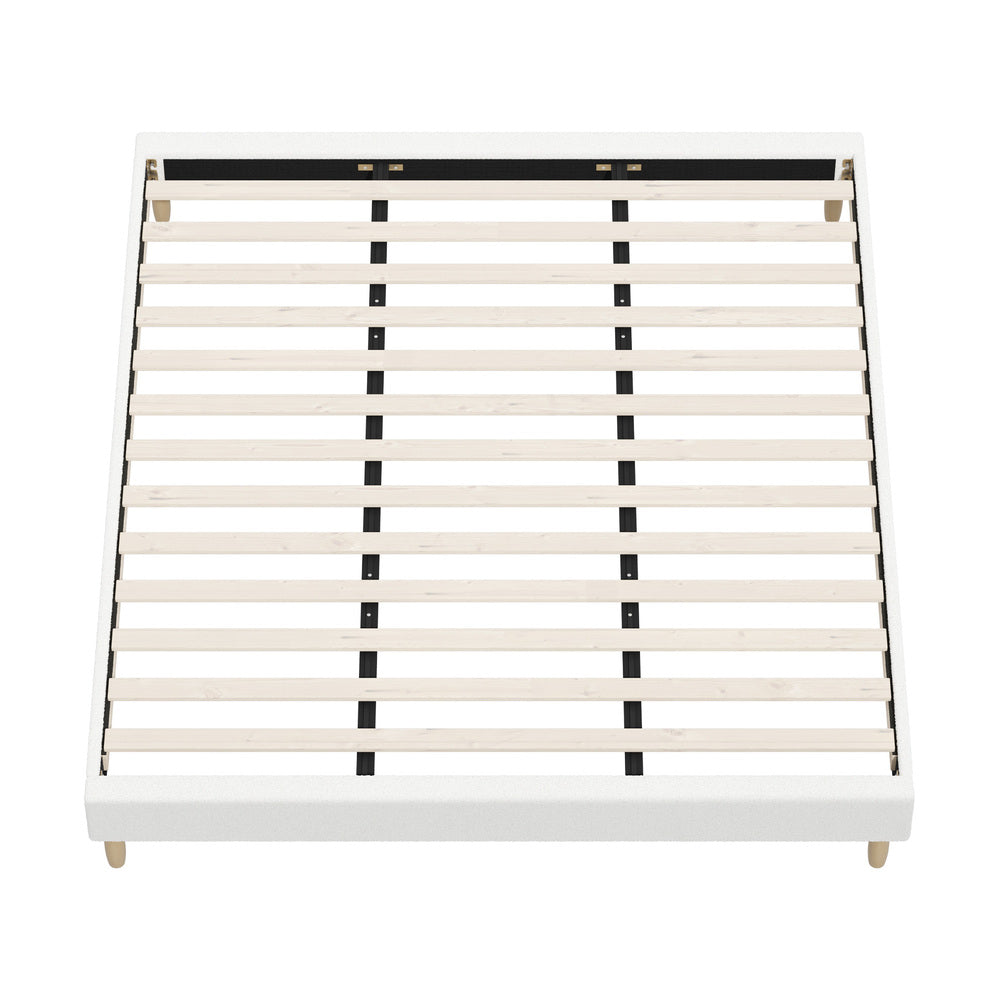 Oikiture Bed Frame King Size Bed Base White Boucle
