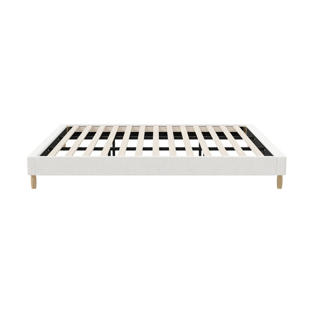 Oikiture Bed Frame King Size Bed Base White Boucle