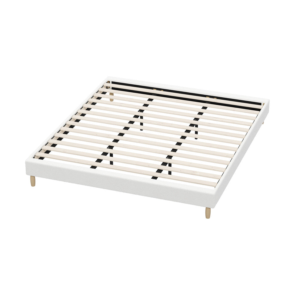 Oikiture Bed Frame King Size Bed Base White Boucle