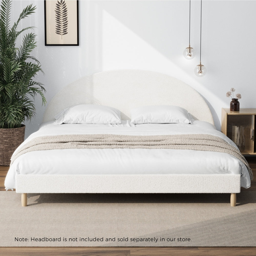 Oikiture Bed Frame King Size Bed Base White Boucle