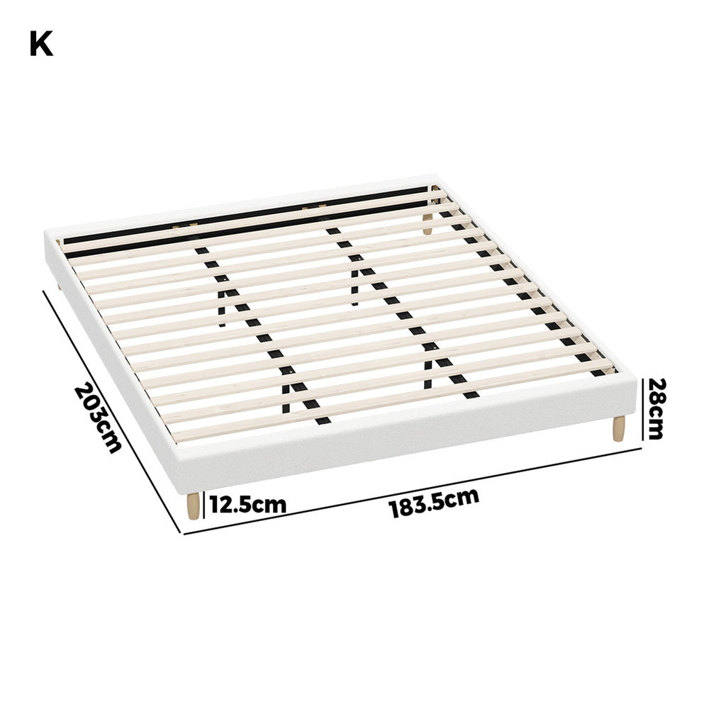 Oikiture Bed Frame King Size Bed Base White Boucle