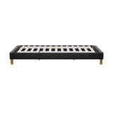 Oikiture Bed Frame King Single Bed Base Black Leather - Low Angle