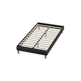 Oikiture Bed Frame King Single Bed Base Black Leather - Side View