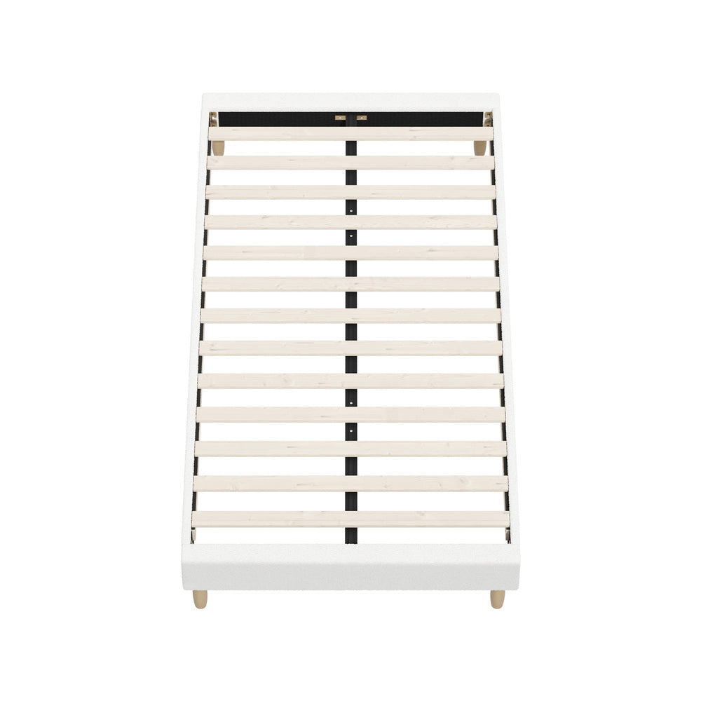 Oikiture Bed Frame King Single Size Bed Base White Boucle