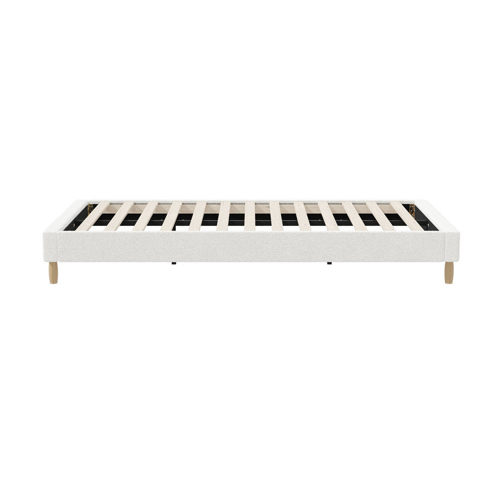Oikiture Bed Frame King Single Size Bed Base White Boucle