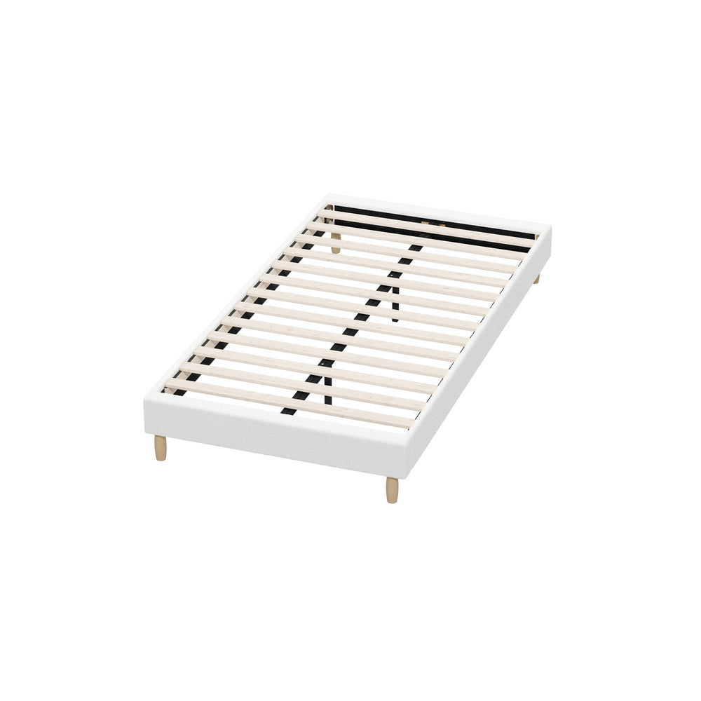 Oikiture Bed Frame King Single Size Bed Base White Boucle