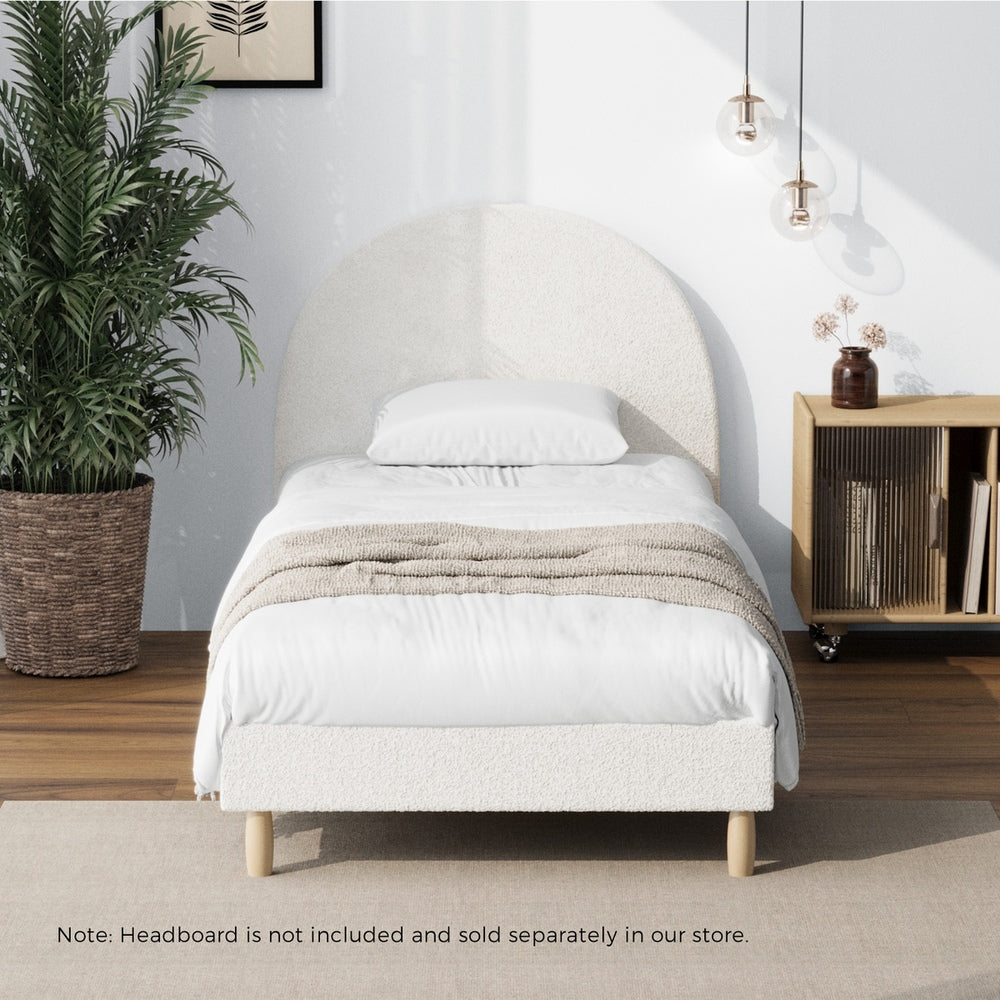 Oikiture Bed Frame King Single Size Bed Base White Boucle