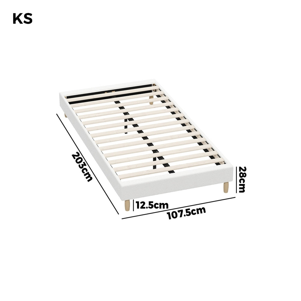 Oikiture Bed Frame King Single Size Bed Base White Boucle