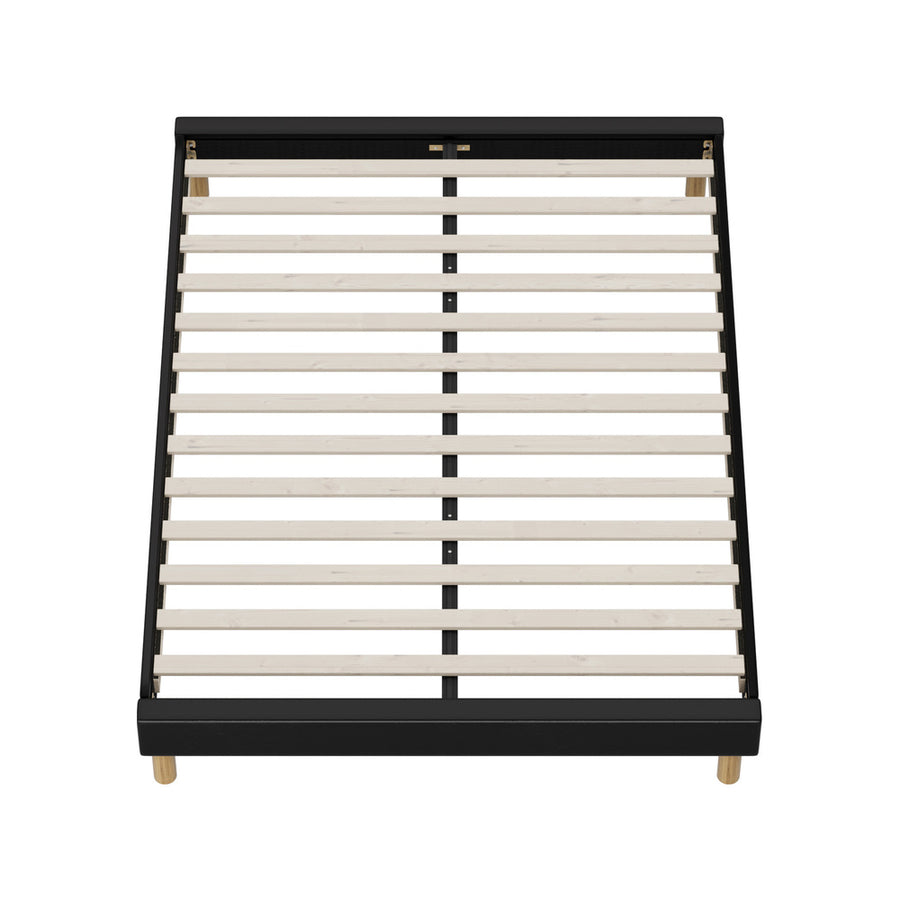 Oikiture Bed Frame Queen Size Bed Base Black Leather