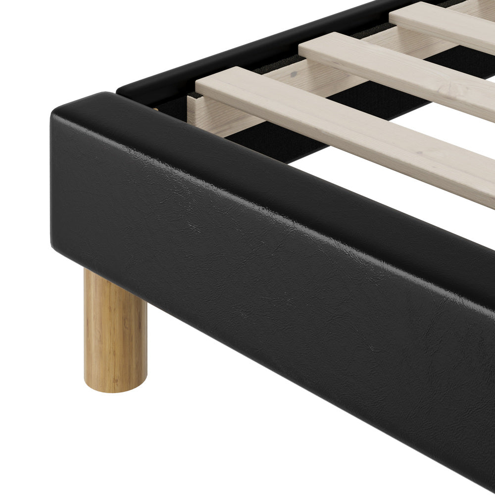 Oikiture Bed Frame Queen Size Bed Base Black Leather