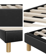 Oikiture Bed Frame Queen Size Bed Base Black Leather - Low Angle