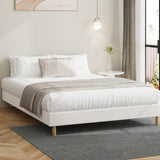 Oikiture Bed Frame Queen Size Bed Base White Boucle - Close-Up Angle