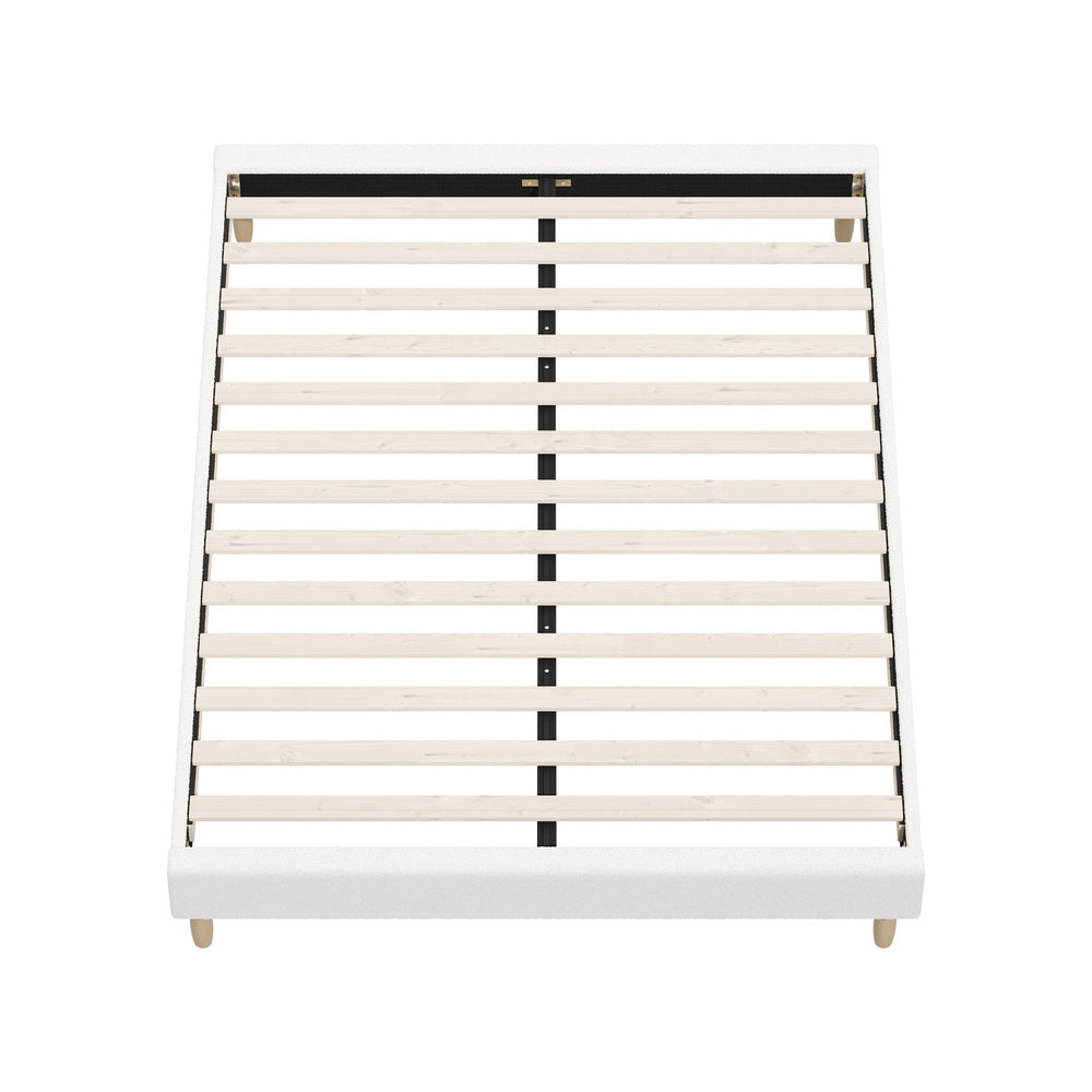 Oikiture Bed Frame Queen Size Bed Base White Boucle