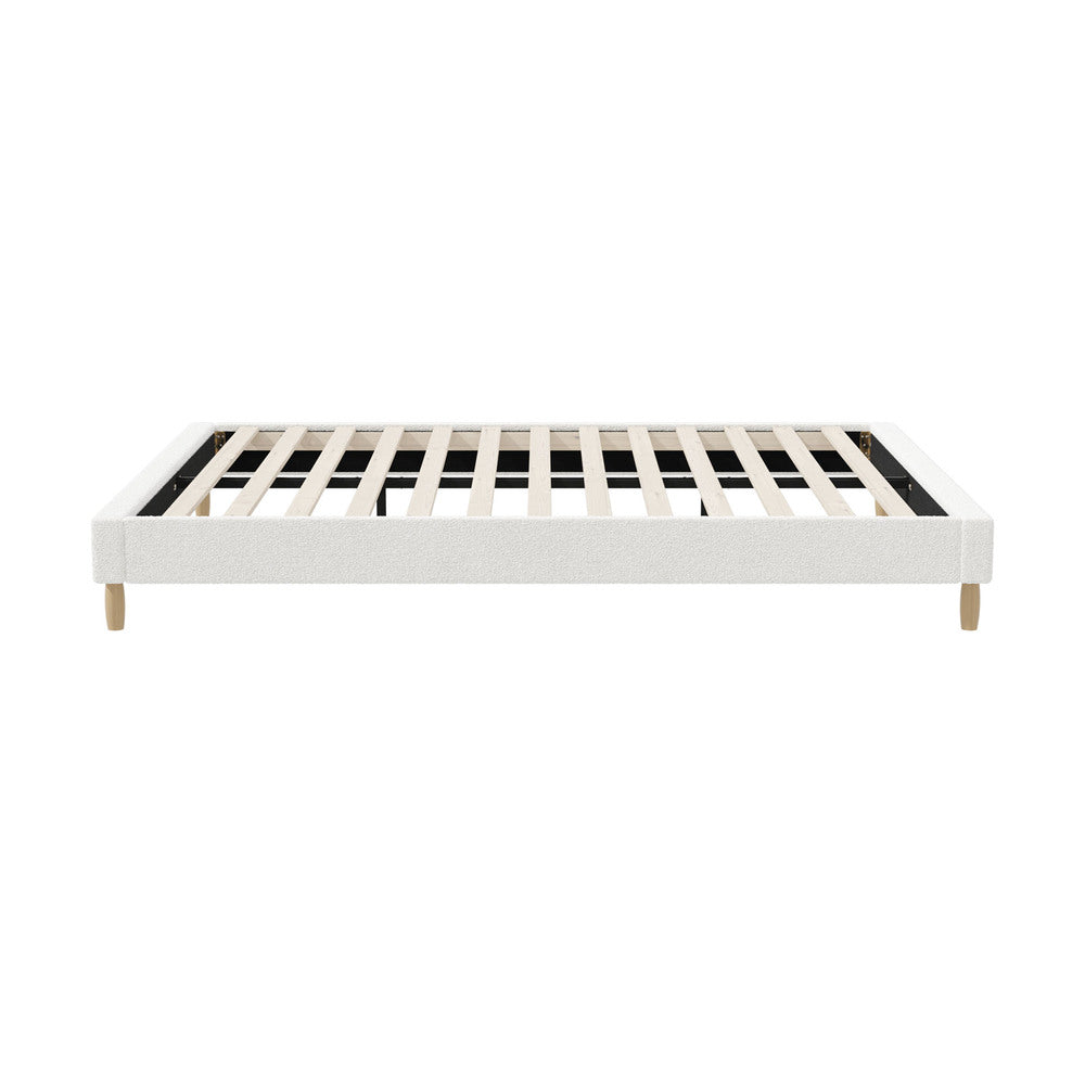 Oikiture Bed Frame Queen Size Bed Base White Boucle