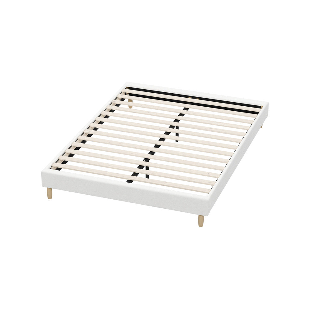 Oikiture Bed Frame Queen Size Bed Base White Boucle