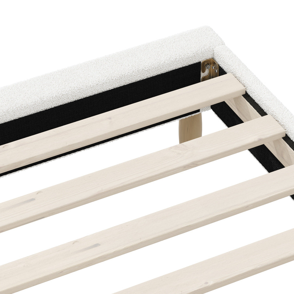 Oikiture Bed Frame Queen Size Bed Base White Boucle