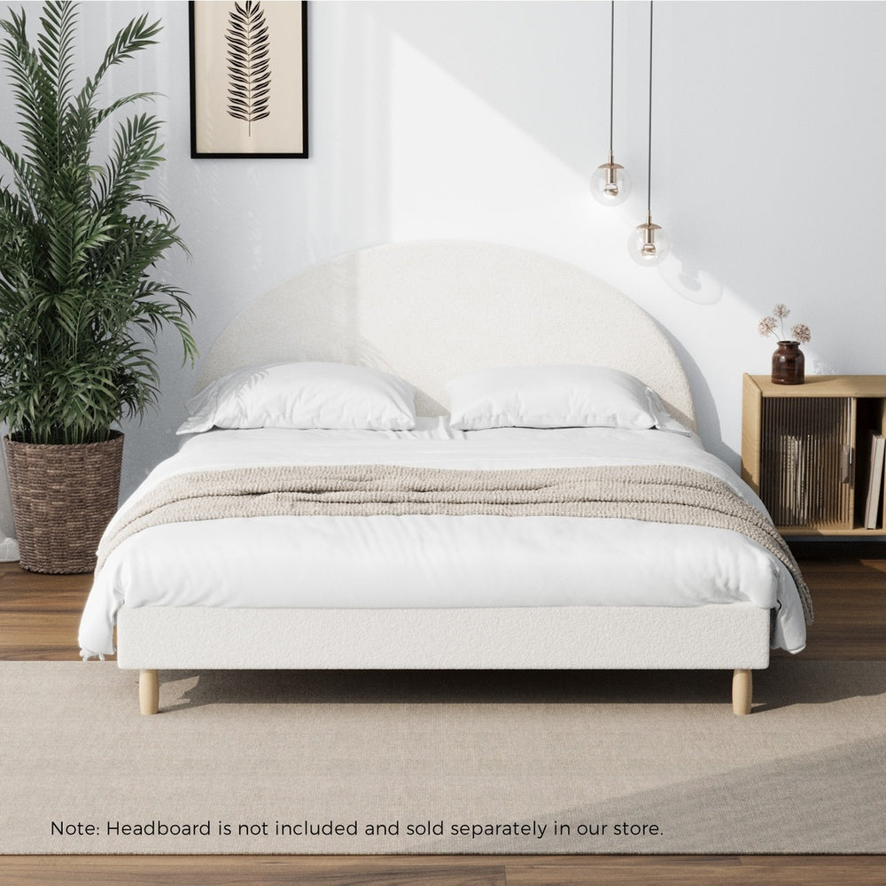 Oikiture Bed Frame Queen Size Bed Base White Boucle