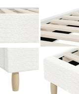 Oikiture Bed Frame Queen Size Bed Base White Boucle