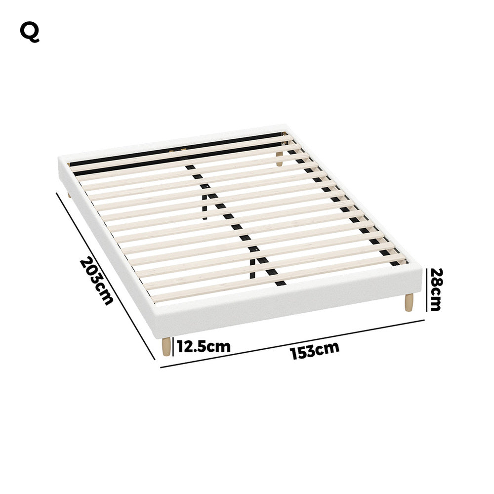 Oikiture Bed Frame Queen Size Bed Base White Boucle
