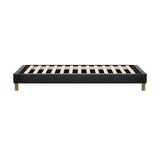 Oikiture Bed Frame Single Size Bed Base Black Leather - Rear View