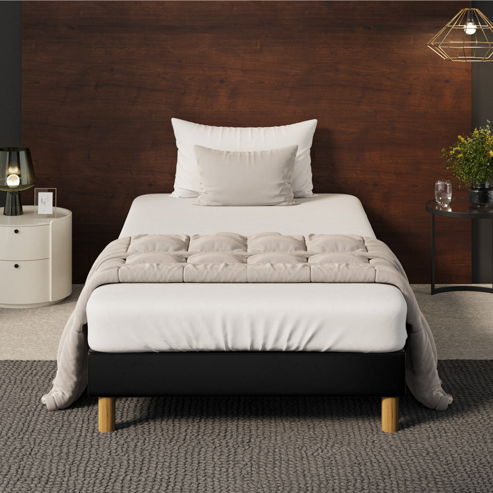 Oikiture Bed Frame Single Size Bed Base Black Leather