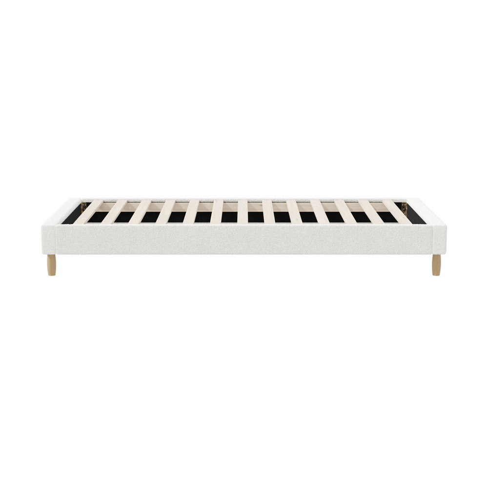 Oikiture Bed Frame Single Size Bed Base White Boucle