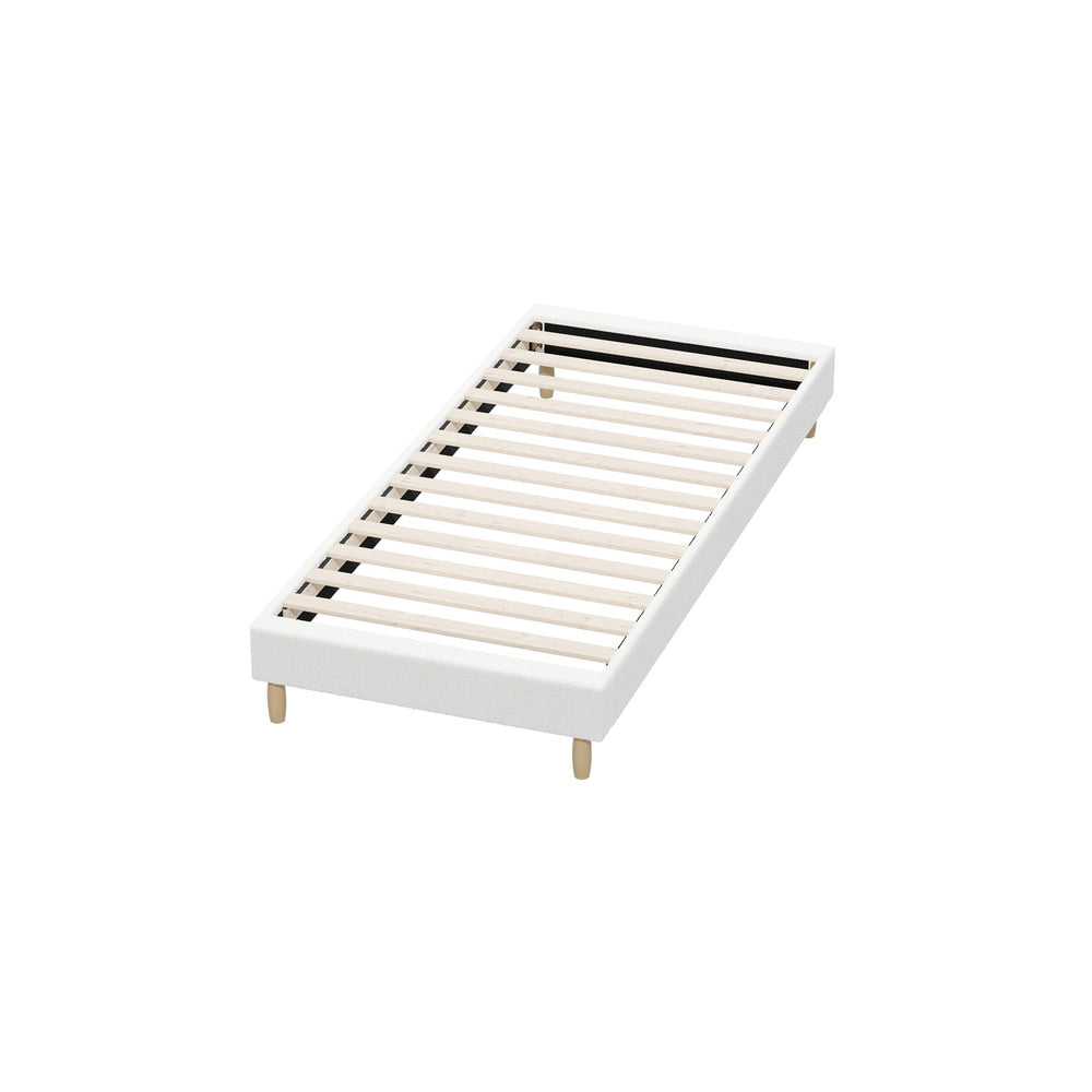 Oikiture Bed Frame Single Size Bed Base White Boucle