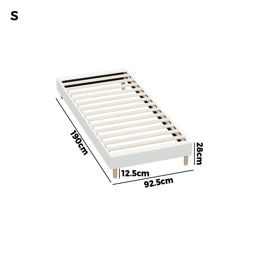Oikiture Bed Frame Single Size Bed Base White Boucle
