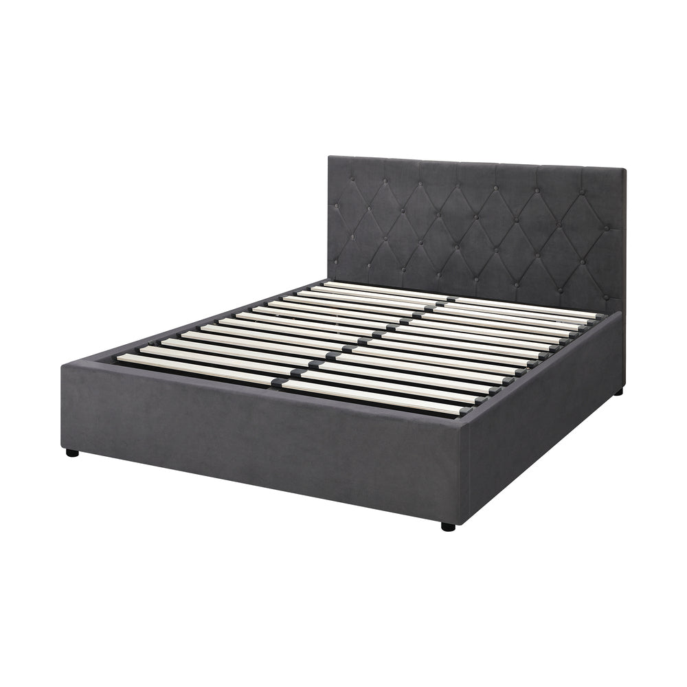 Oikiture Bed Frame Double Size Gas Lift Base Storage Fabric Grey