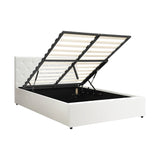 Oikiture Bed Frame Double Size Gas Lift Base Storage Leather White