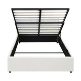 Oikiture Bed Frame Double Size Gas Lift Base Storage Leather White - Side View