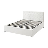Oikiture Bed Frame Double Size Gas Lift Base Storage Leather White