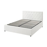 Oikiture Bed Frame Double Size Gas Lift Base Storage Leather White - Front View