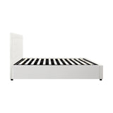 Oikiture Bed Frame Double Size Gas Lift Base Storage Leather White - Top-Down View