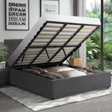 Oikiture Bed Frame King Size Gas Lift Base Storage Fabric Grey - Close-Up Angle