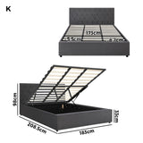 Oikiture Bed Frame King Size Gas Lift Base Storage Fabric Grey - Low Angle