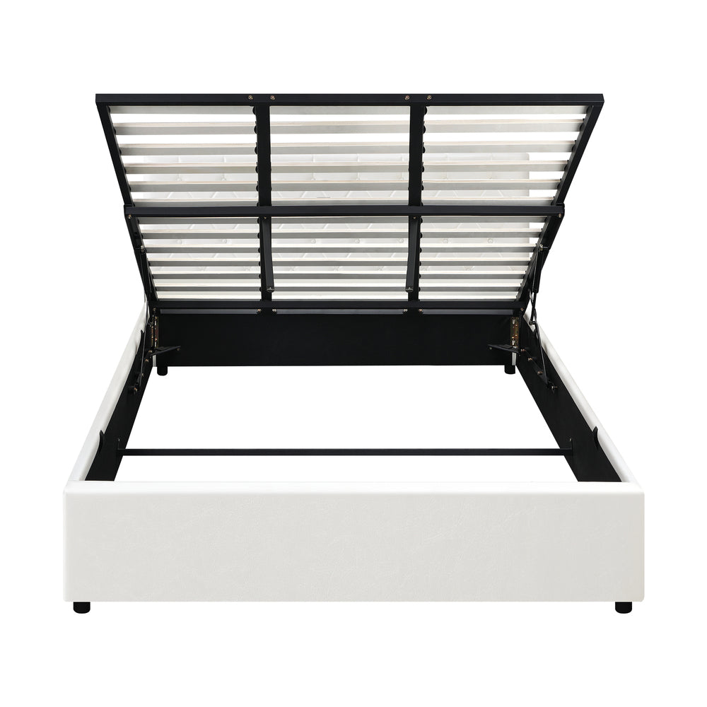 Oikiture Bed Frame King Size Gas Lift Base Storage Leather White
