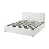 Oikiture Bed Frame King Size Gas Lift Base Storage Leather White - Side View