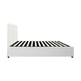 Oikiture Bed Frame King Size Gas Lift Base Storage Leather White